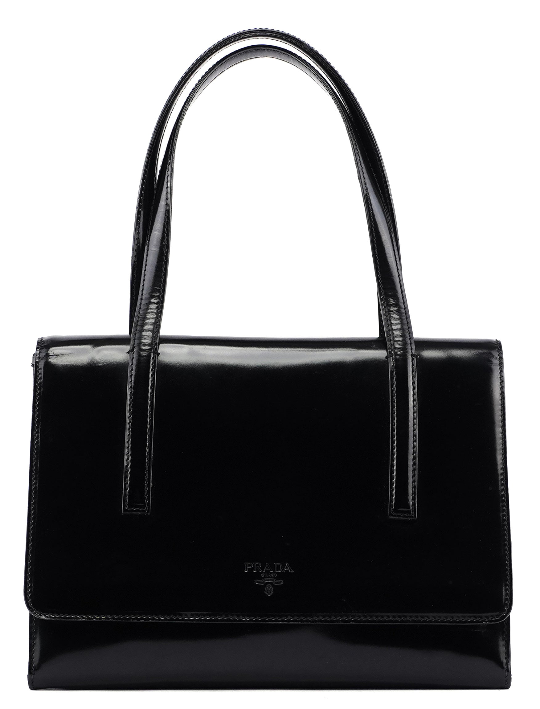 Black Spazzolato Flap Tote