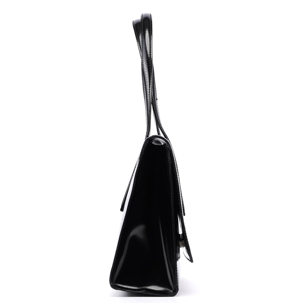 Black Spazzolato Flap Tote