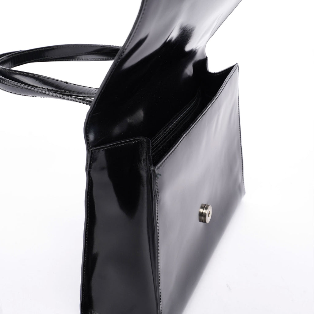 Black Spazzolato Flap Tote