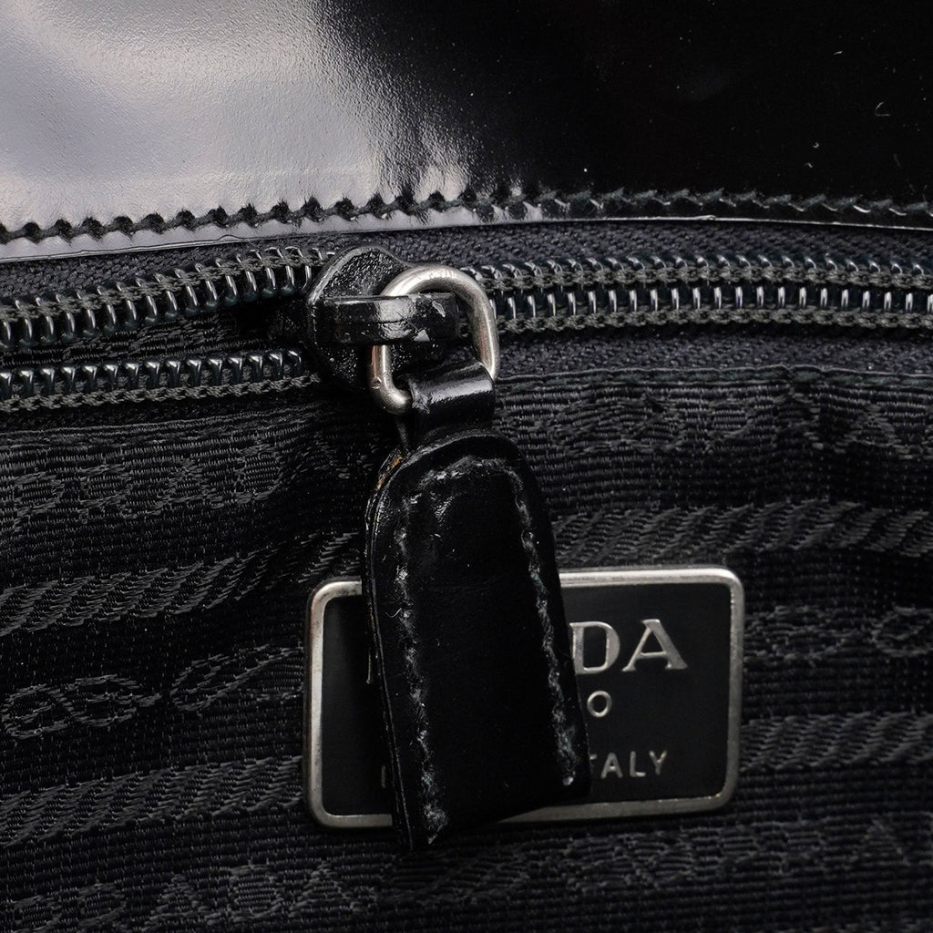 Black Spazzolato Flap Tote