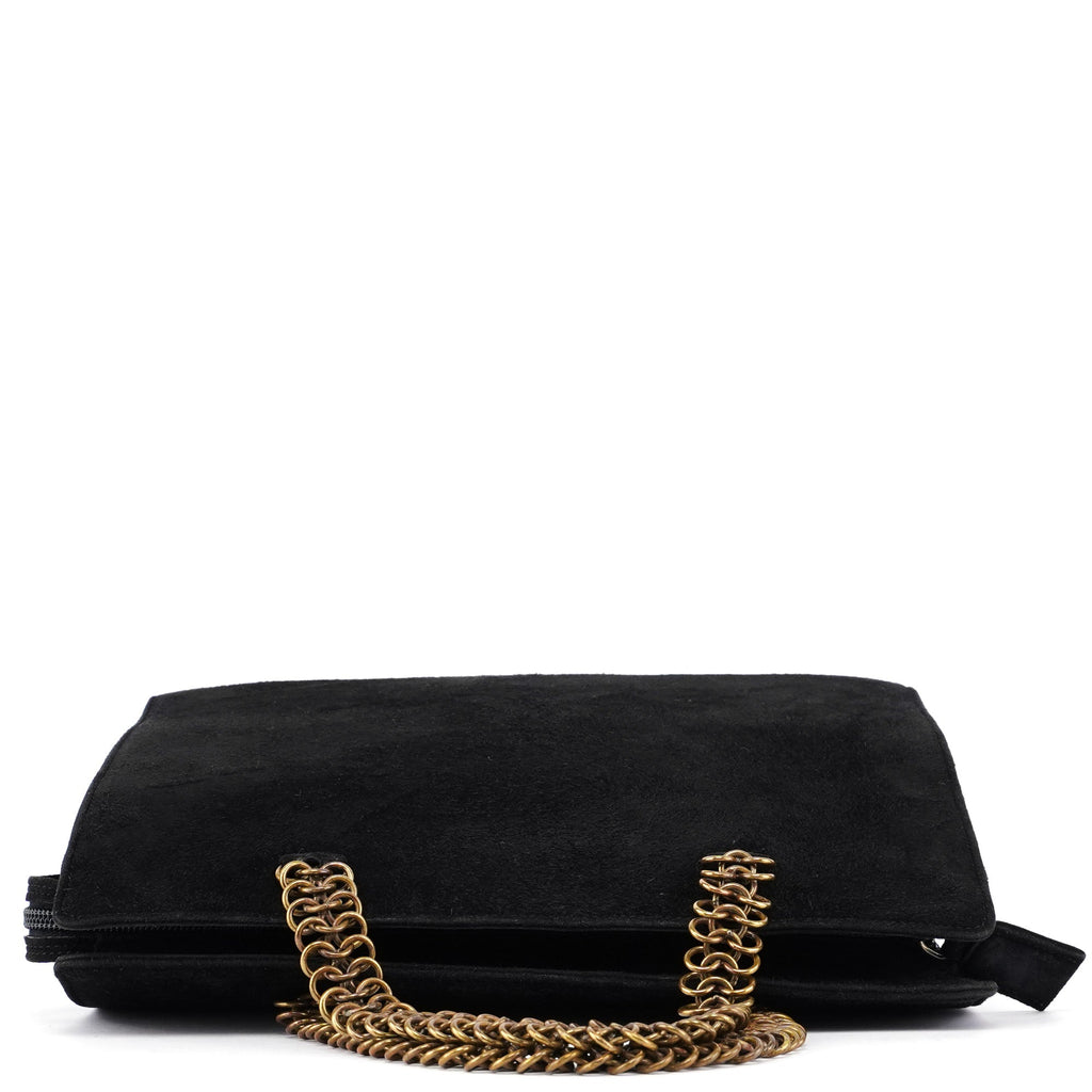 Black Suede Gold Chain Tote