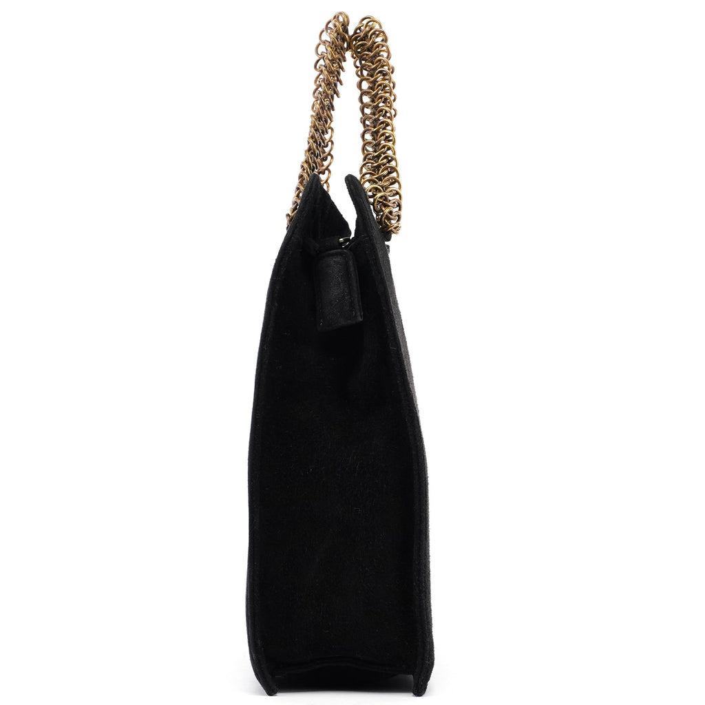 Black Suede Gold Chain Tote