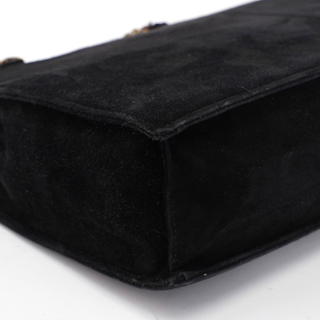 Black Suede Gold Chain Tote