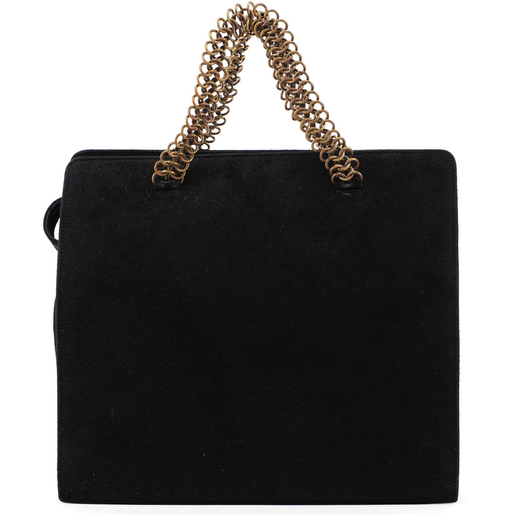 Black Suede Gold Chain Tote
