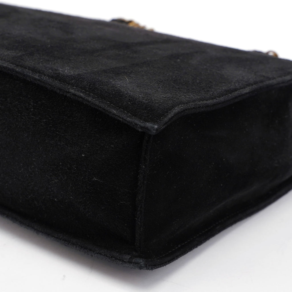 Black Suede Gold Chain Tote