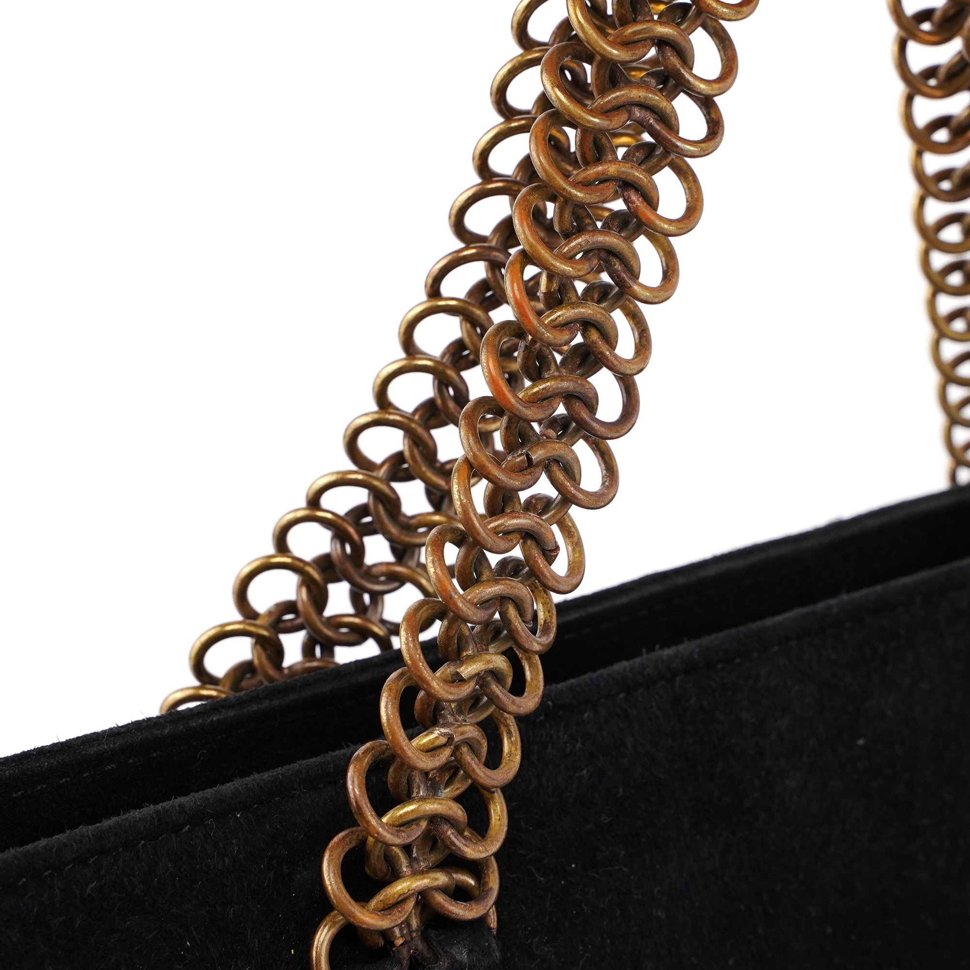 Black Suede Gold Chain Tote