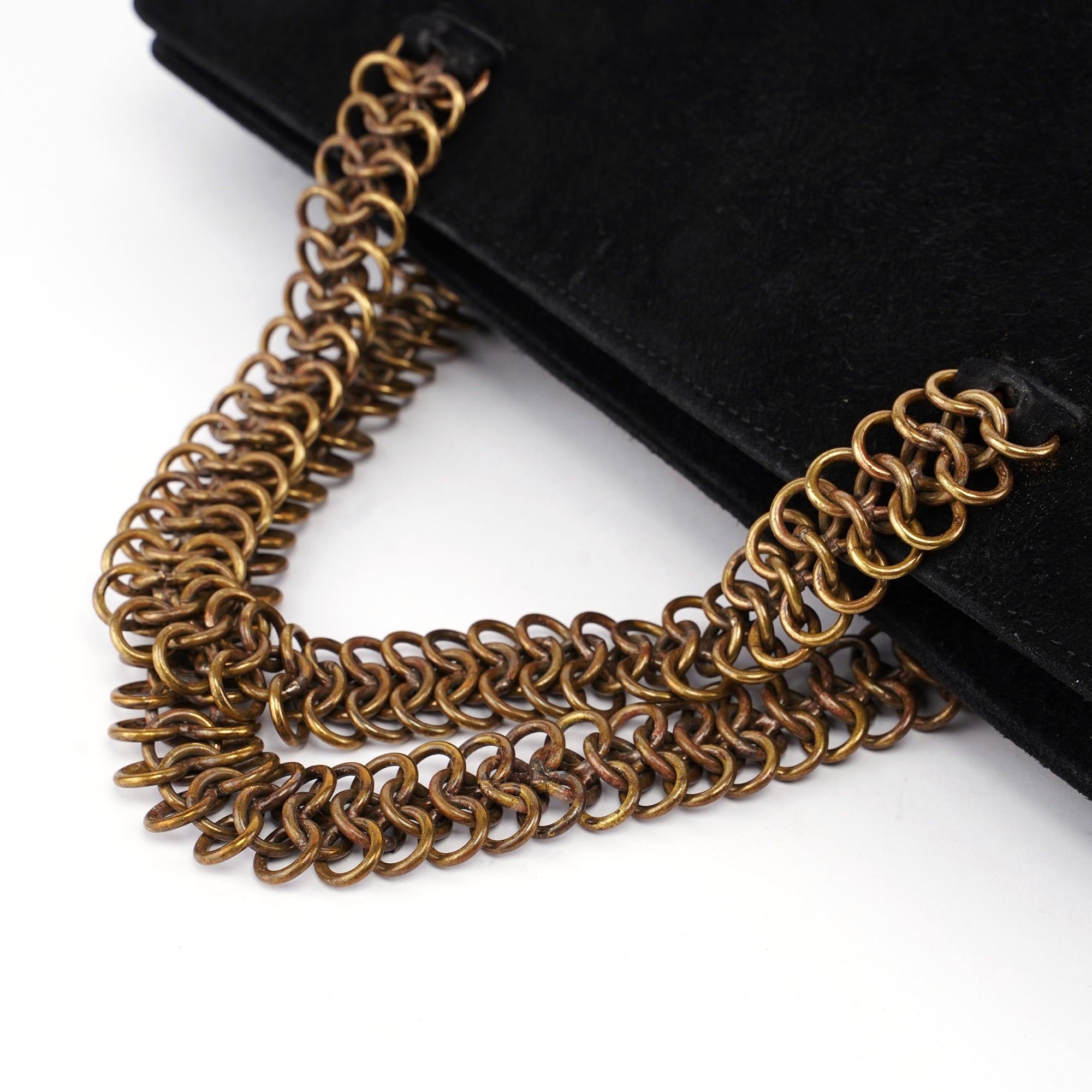 Black Suede Gold Chain Tote