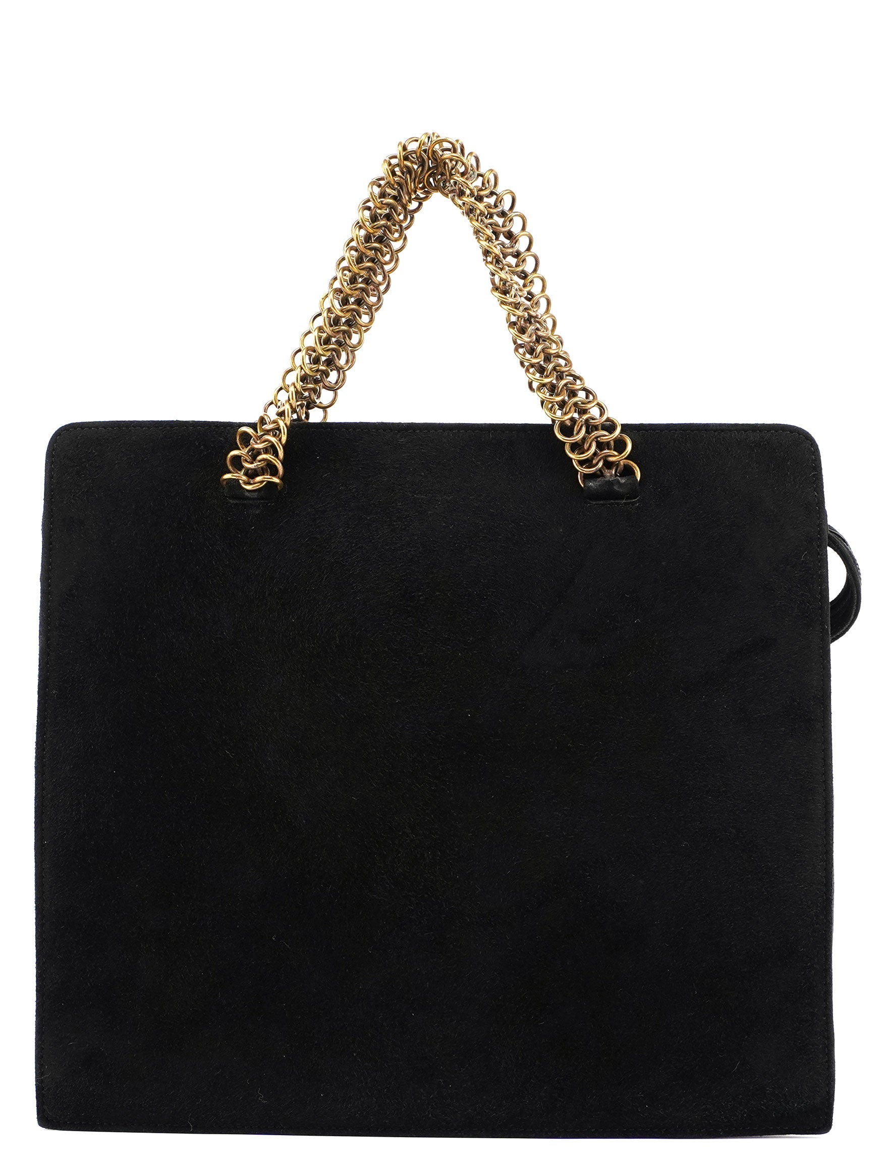 Black Suede Gold Chain Tote