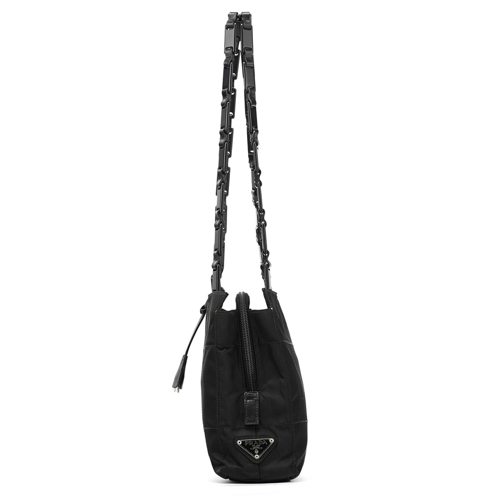 Black Tessuto Impuntu Chain Tote Bag