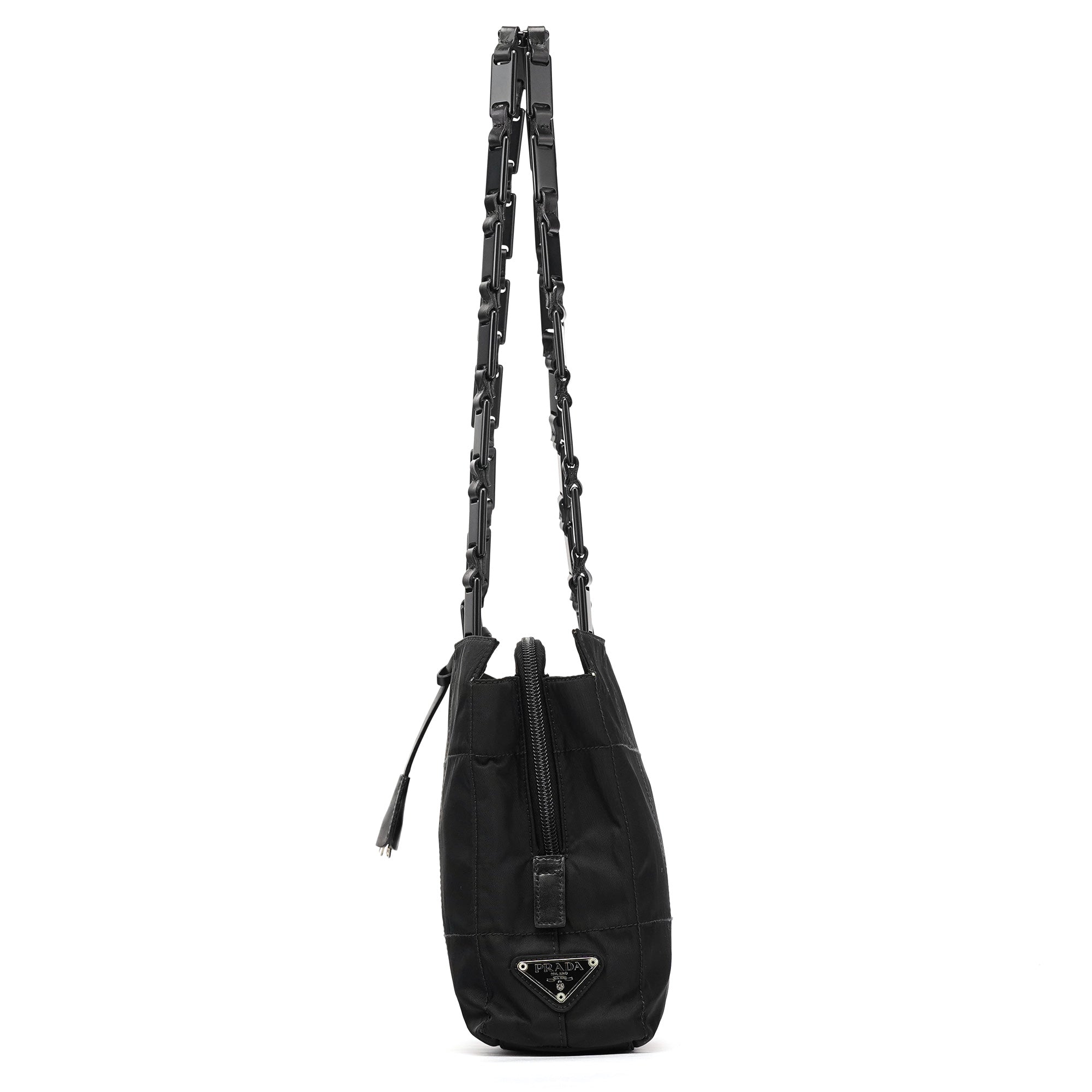 Black Tessuto Impuntu Chain Tote Bag