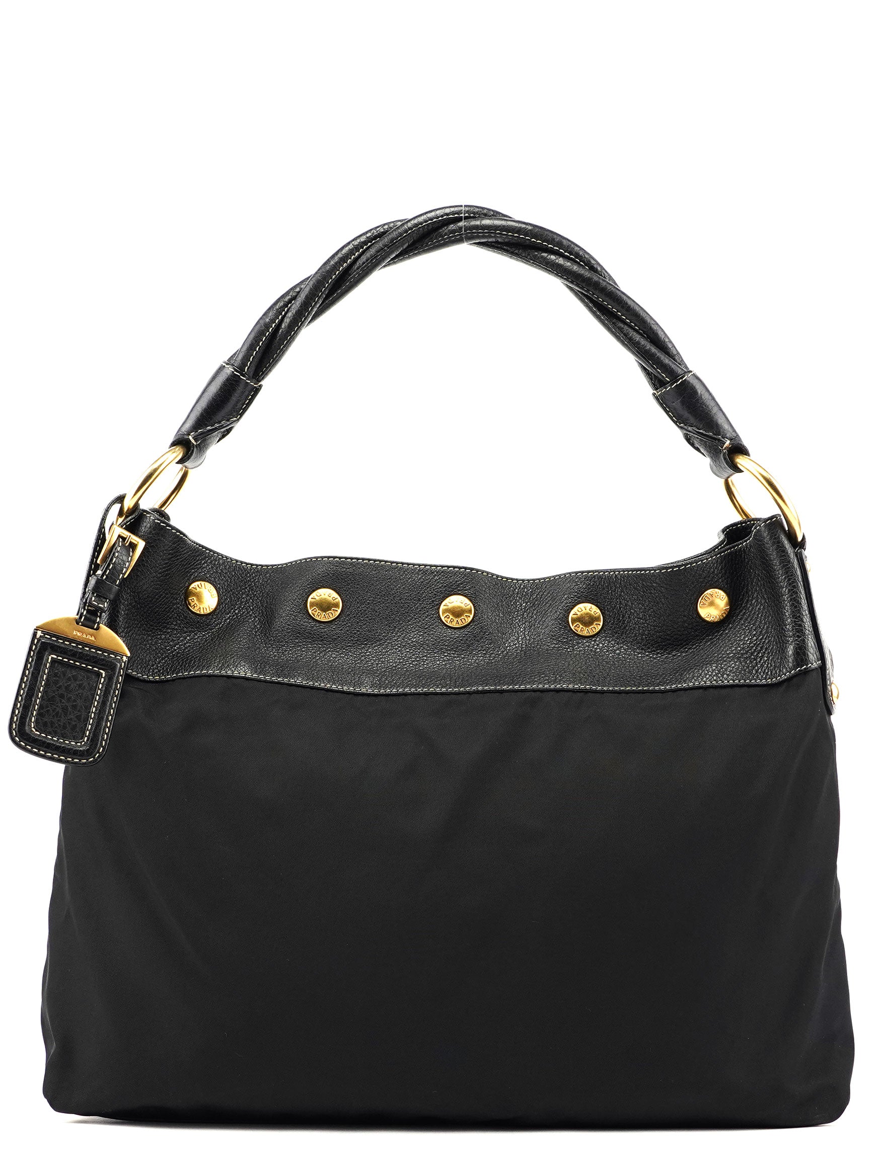 Black Tessuto Knot Leather Handle Bag