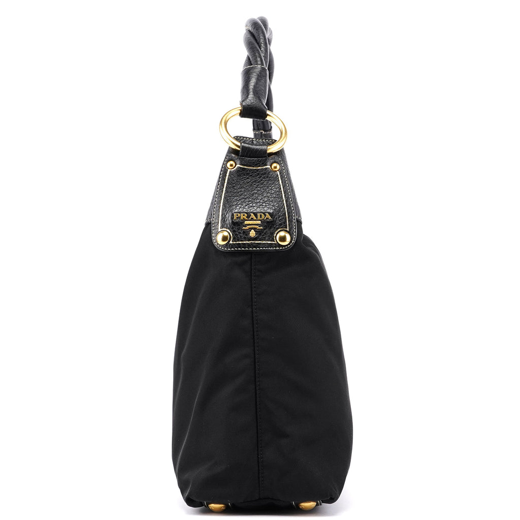 Black Tessuto Knot Leather Handle Bag