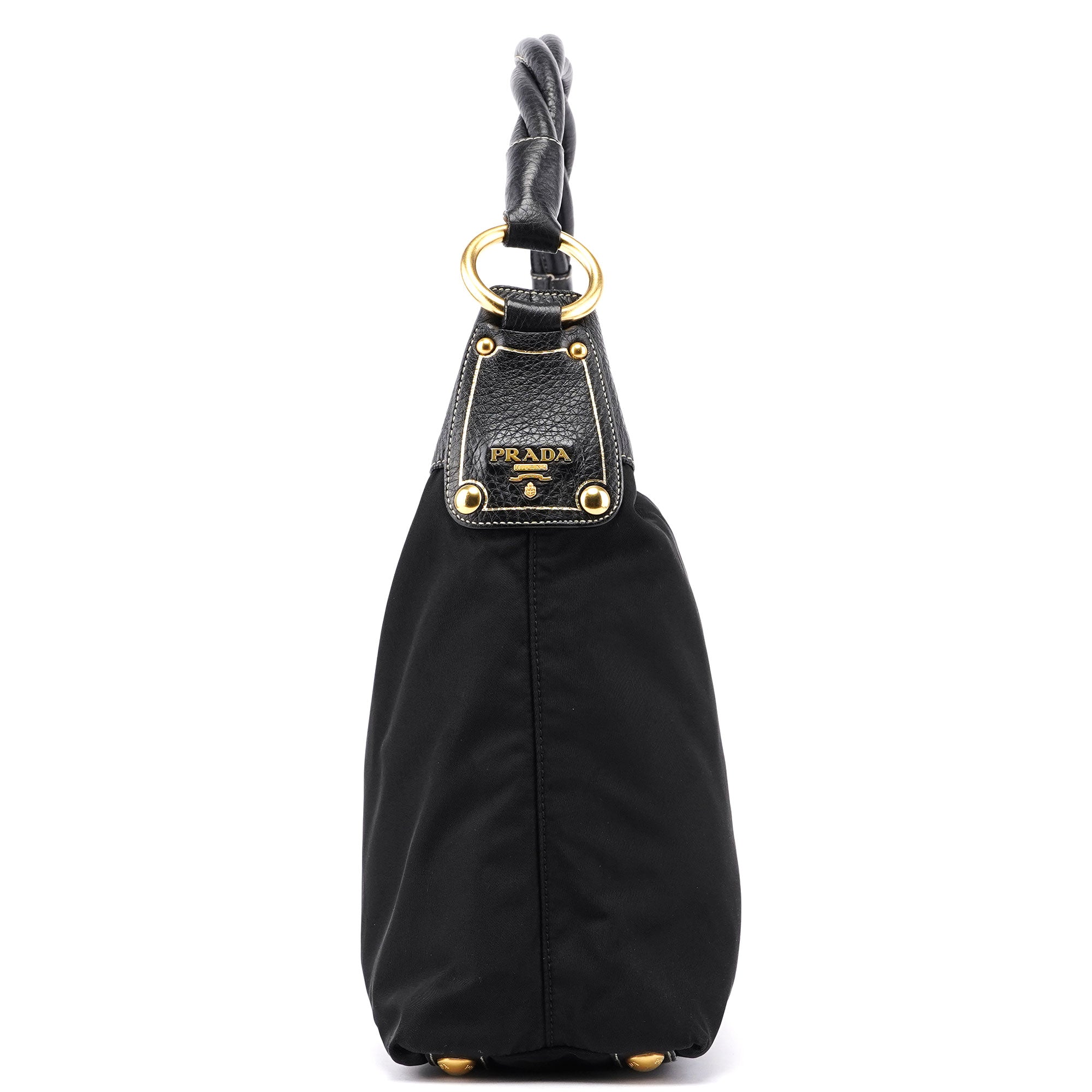Black Tessuto Knot Leather Handle Bag