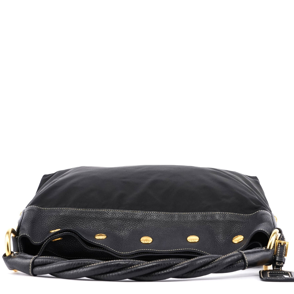 Black Tessuto Knot Leather Handle Bag