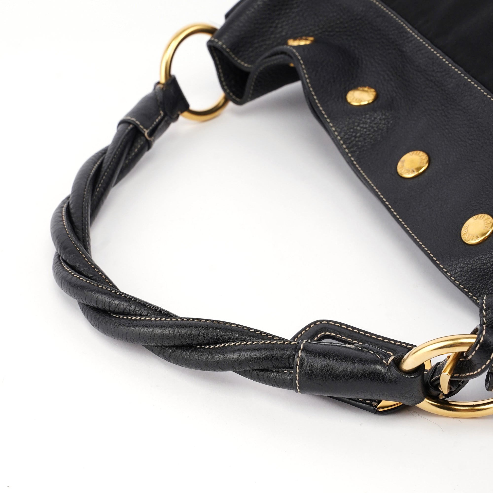 Black Tessuto Knot Leather Handle Bag