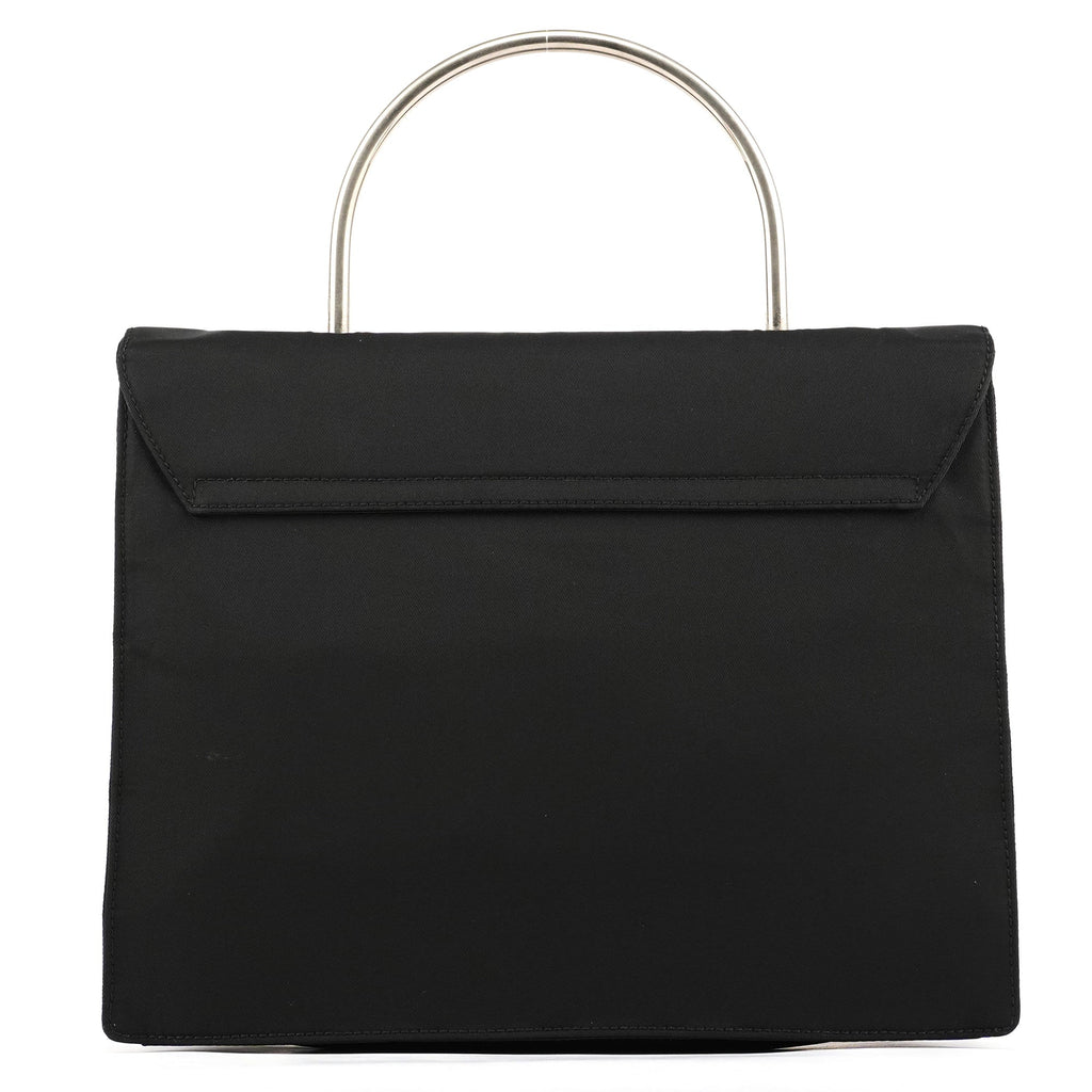 Black Tessuto Metal Nylon Top Handle Bag