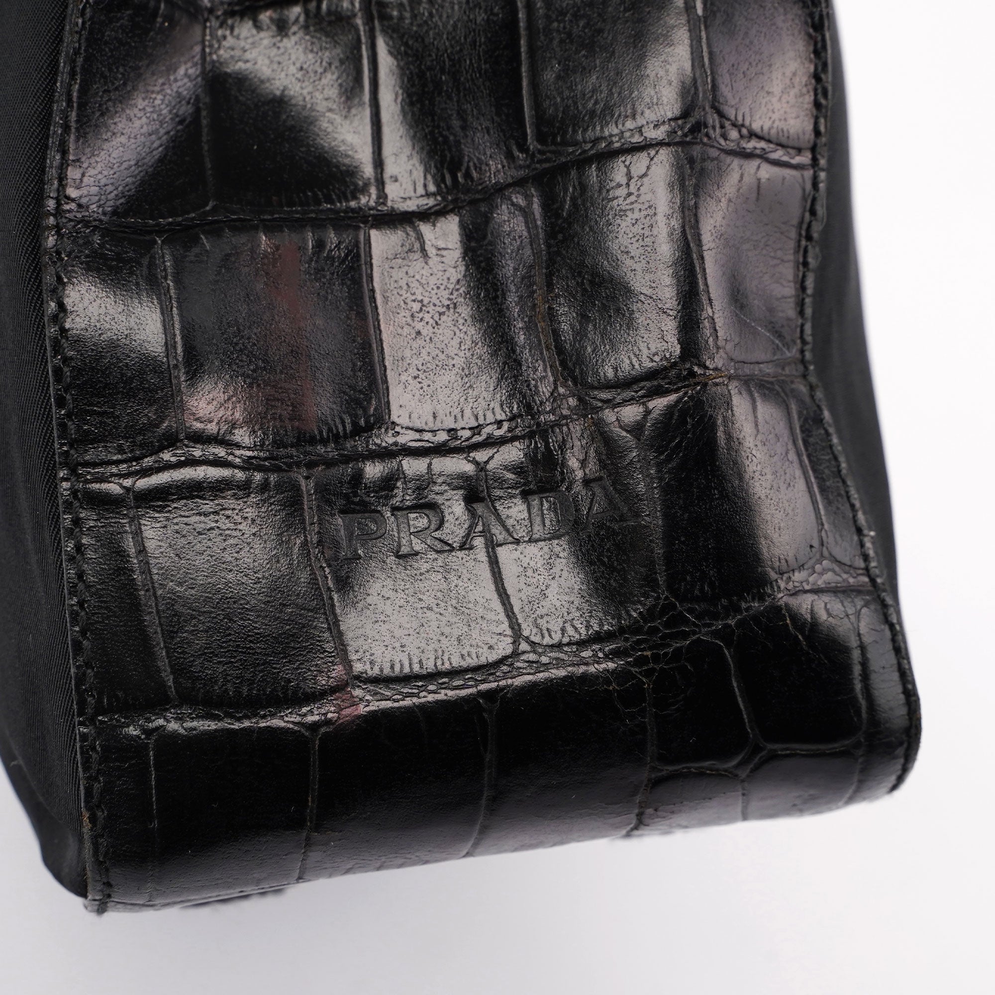 B8434 Black Tessuto Metallo Croc Shoulder Bag
