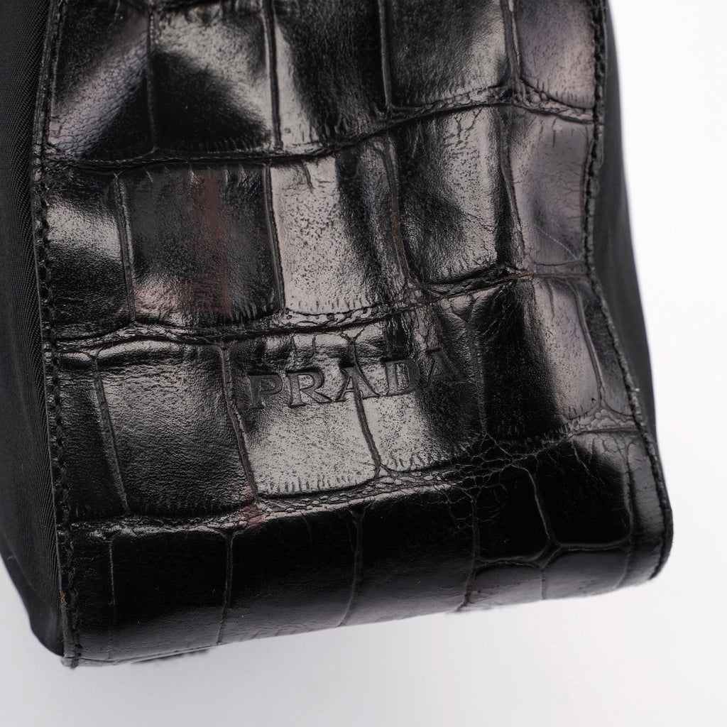 B8434 Black Tessuto Metallo Croc Shoulder Bag