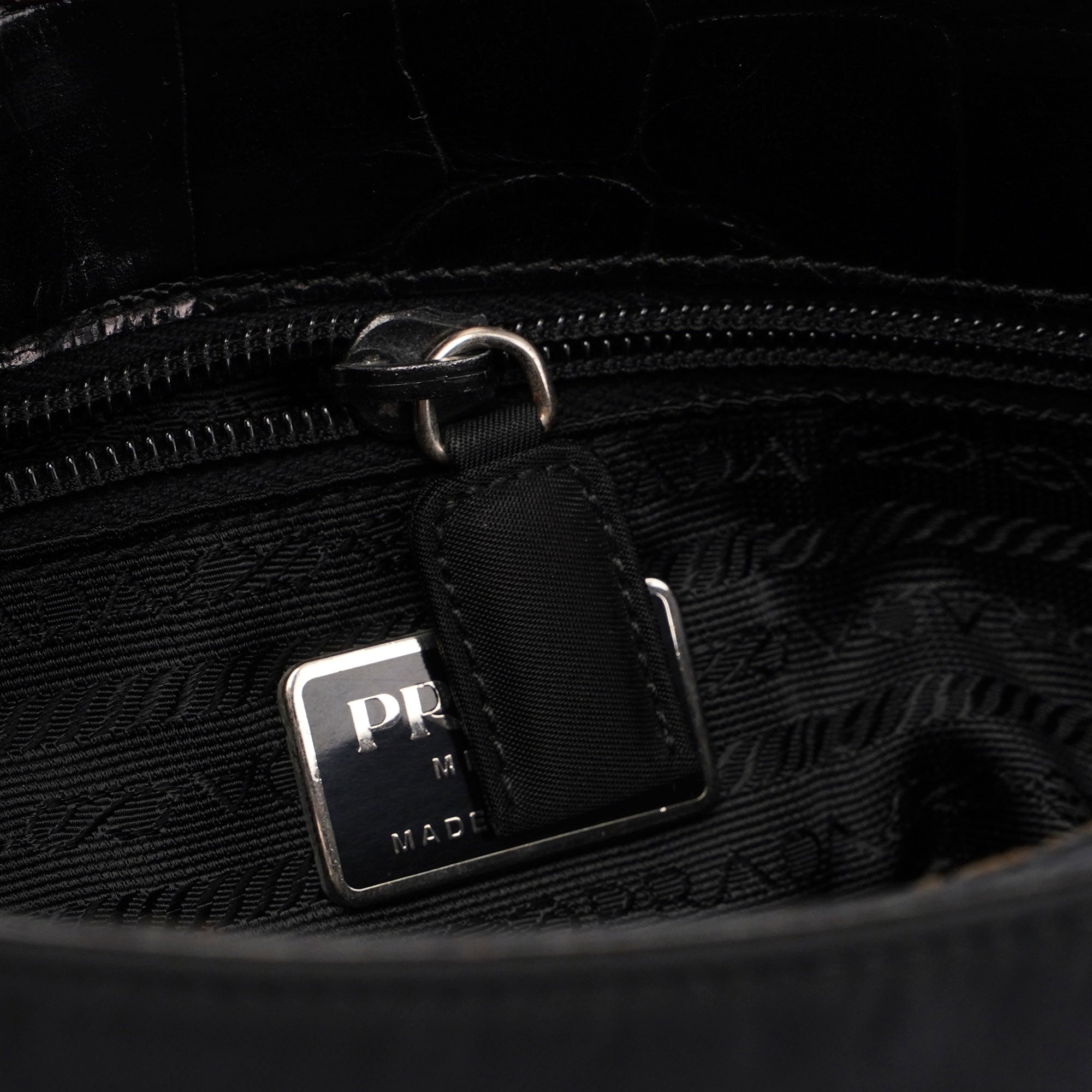 B8434 Black Tessuto Metallo Croc Shoulder Bag