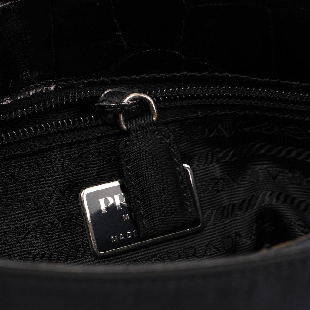 B8434 Black Tessuto Metallo Croc Shoulder Bag