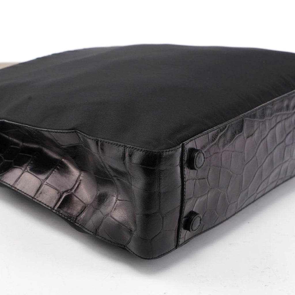 B8434 Black Tessuto Metallo Croc Shoulder Bag