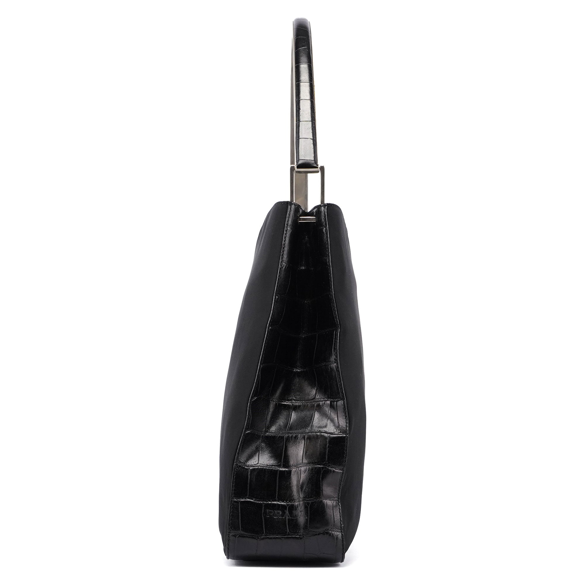 B8434 Black Tessuto Metallo Croc Shoulder Bag