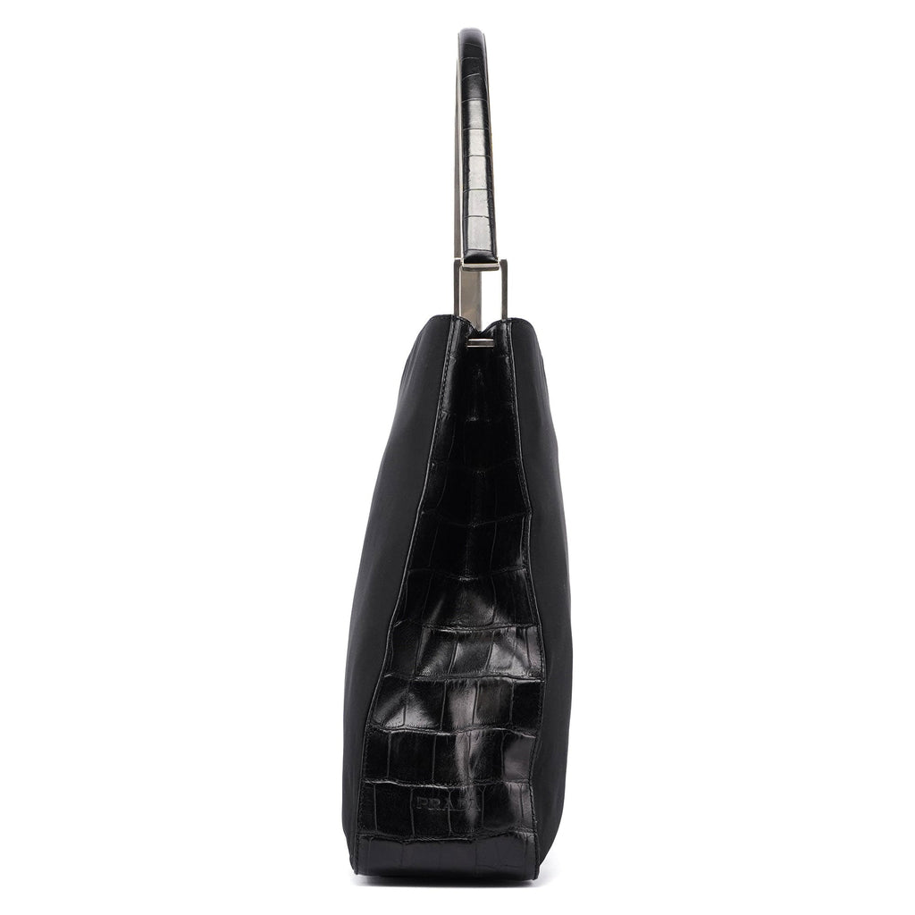 B8434 Black Tessuto Metallo Croc Shoulder Bag