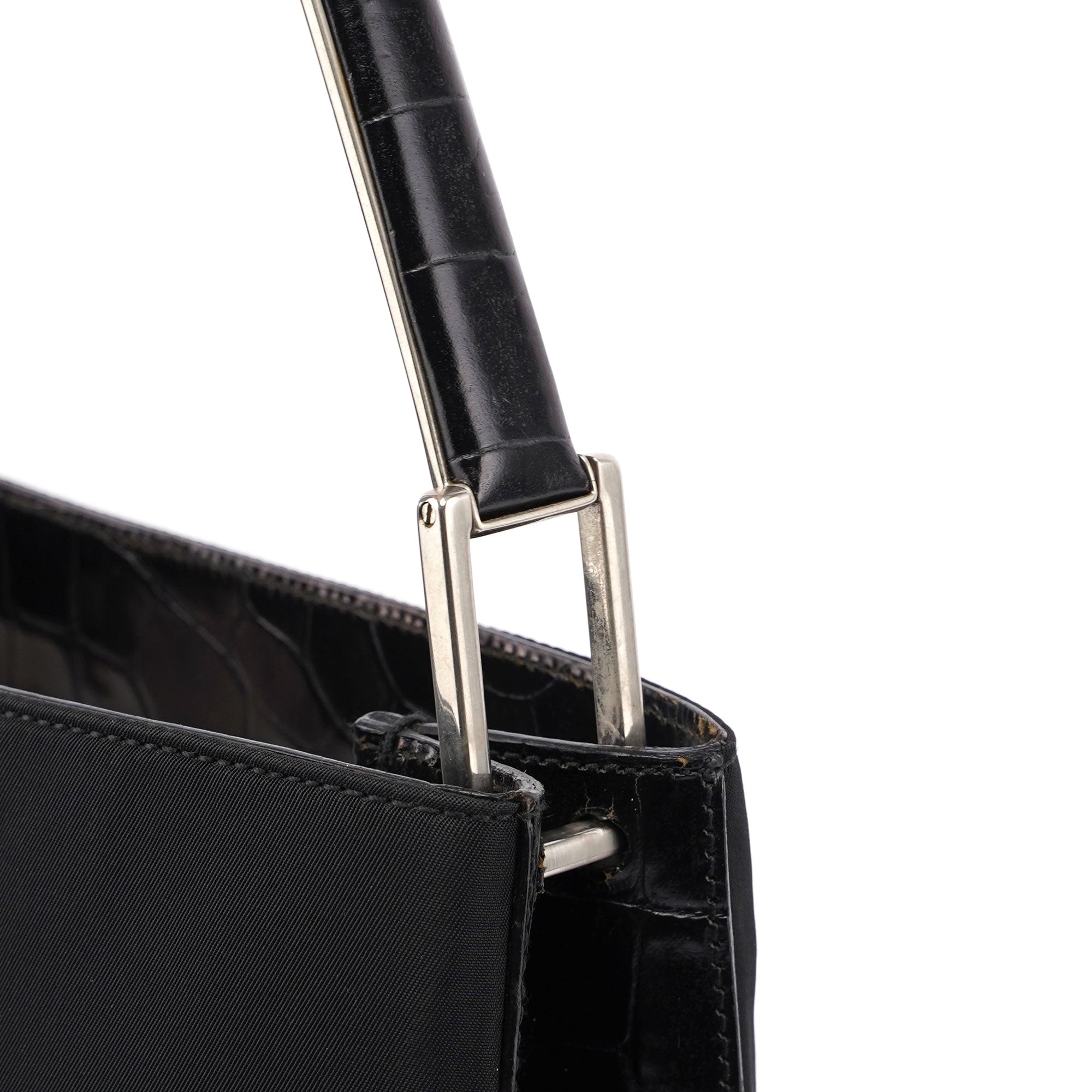 B8434 Black Tessuto Metallo Croc Shoulder Bag