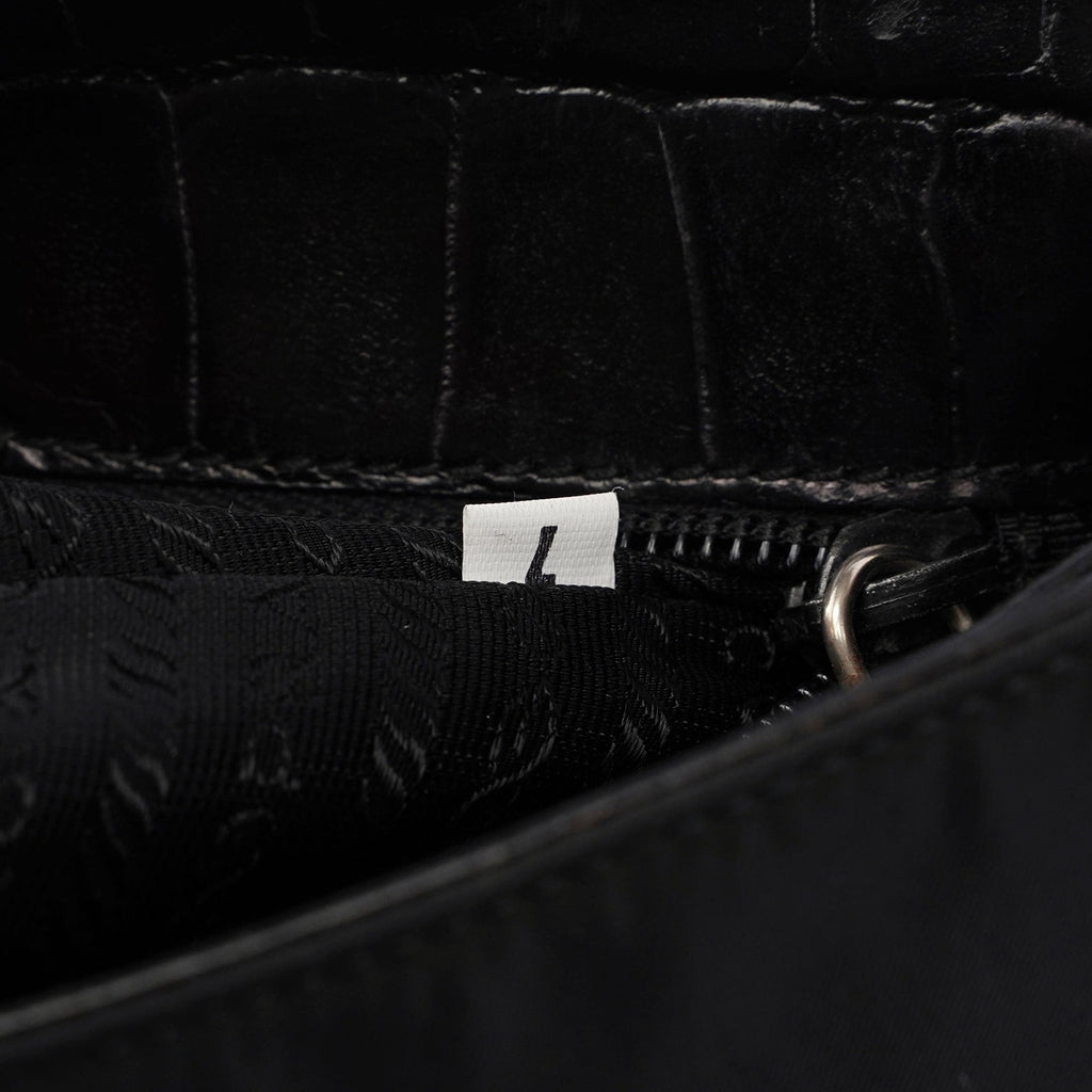 B8434 Black Tessuto Metallo Croc Shoulder Bag