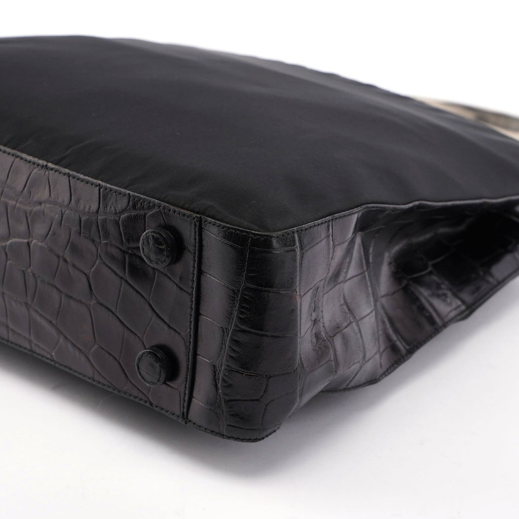 B8434 Black Tessuto Metallo Croc Shoulder Bag