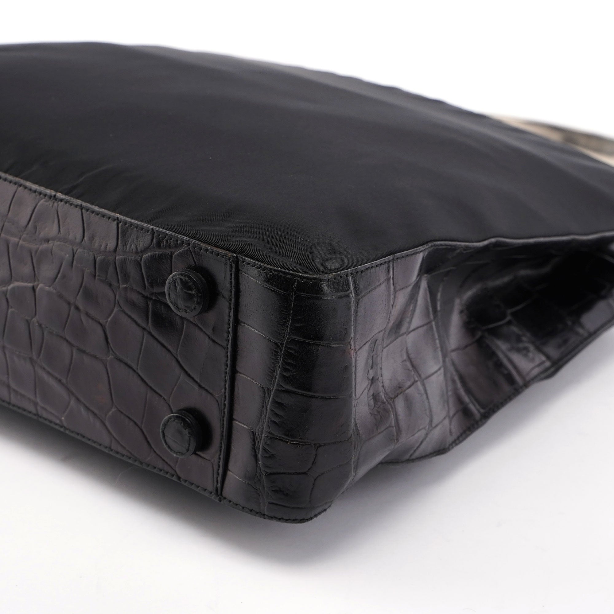 B8434 Black Tessuto Metallo Croc Shoulder Bag