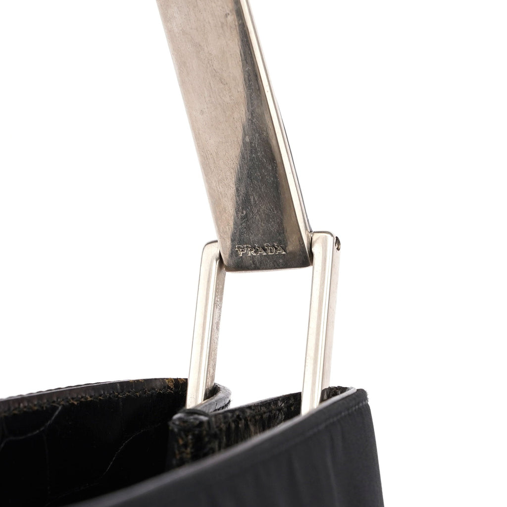 B8434 Black Tessuto Metallo Croc Shoulder Bag