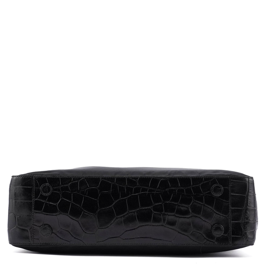 B8434 Black Tessuto Metallo Croc Shoulder Bag