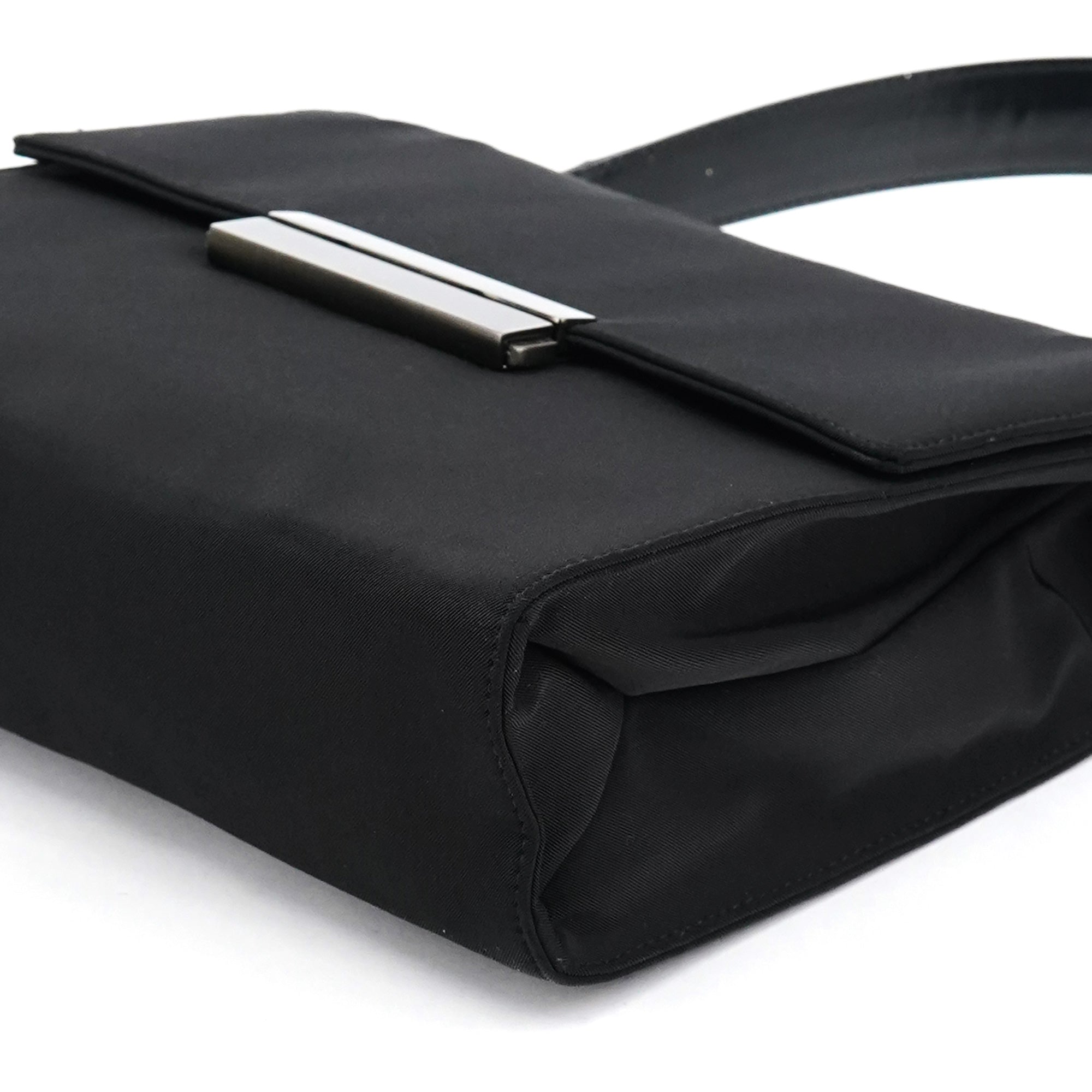 Black Tessuto Nylon Buckle Top Handle Bag