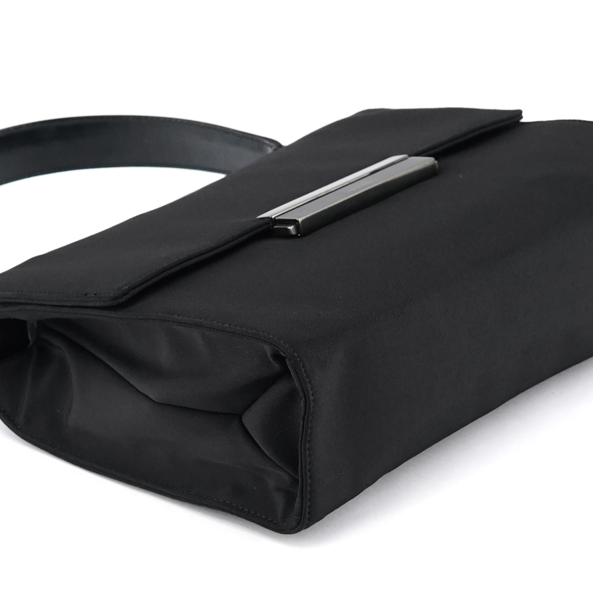 Black Tessuto Nylon Buckle Top Handle Bag