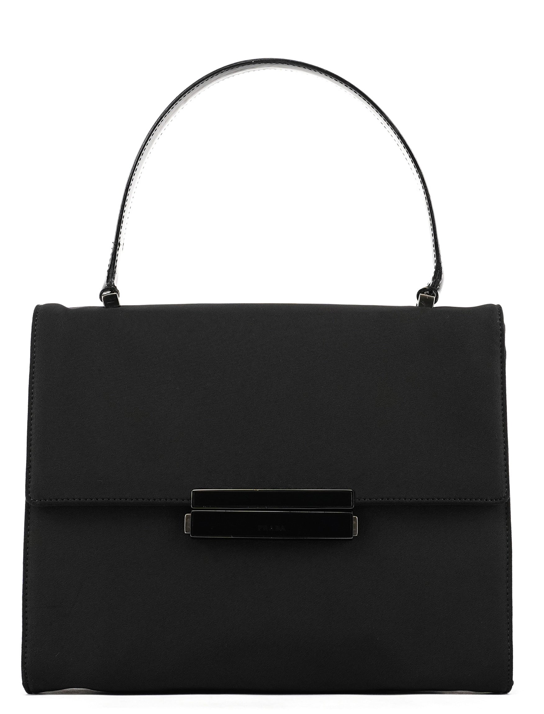 Black Tessuto Nylon Buckle Top Handle Bag