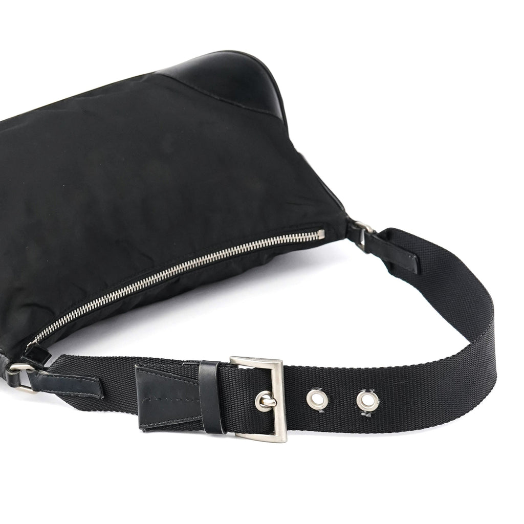 Black Tessuto Nylon Hobo Shoulder Bag
