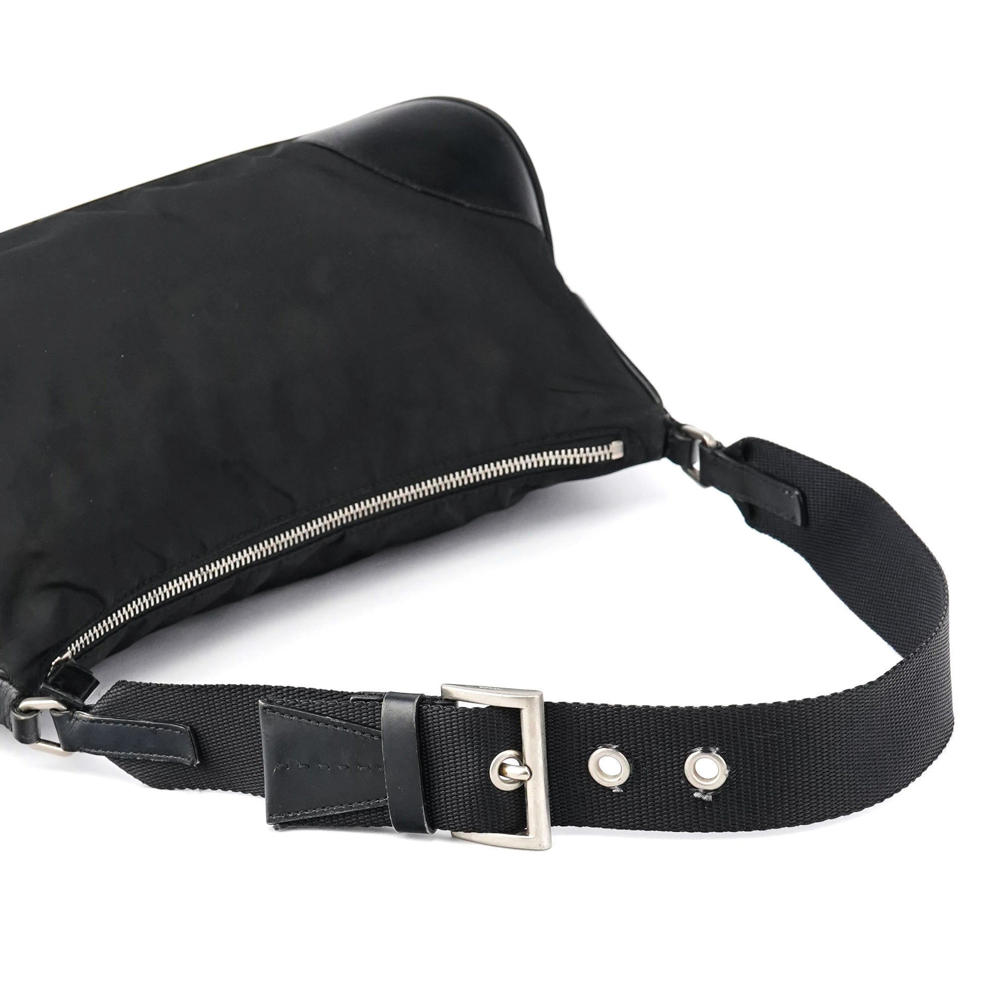 Black Tessuto Nylon Hobo Shoulder Bag