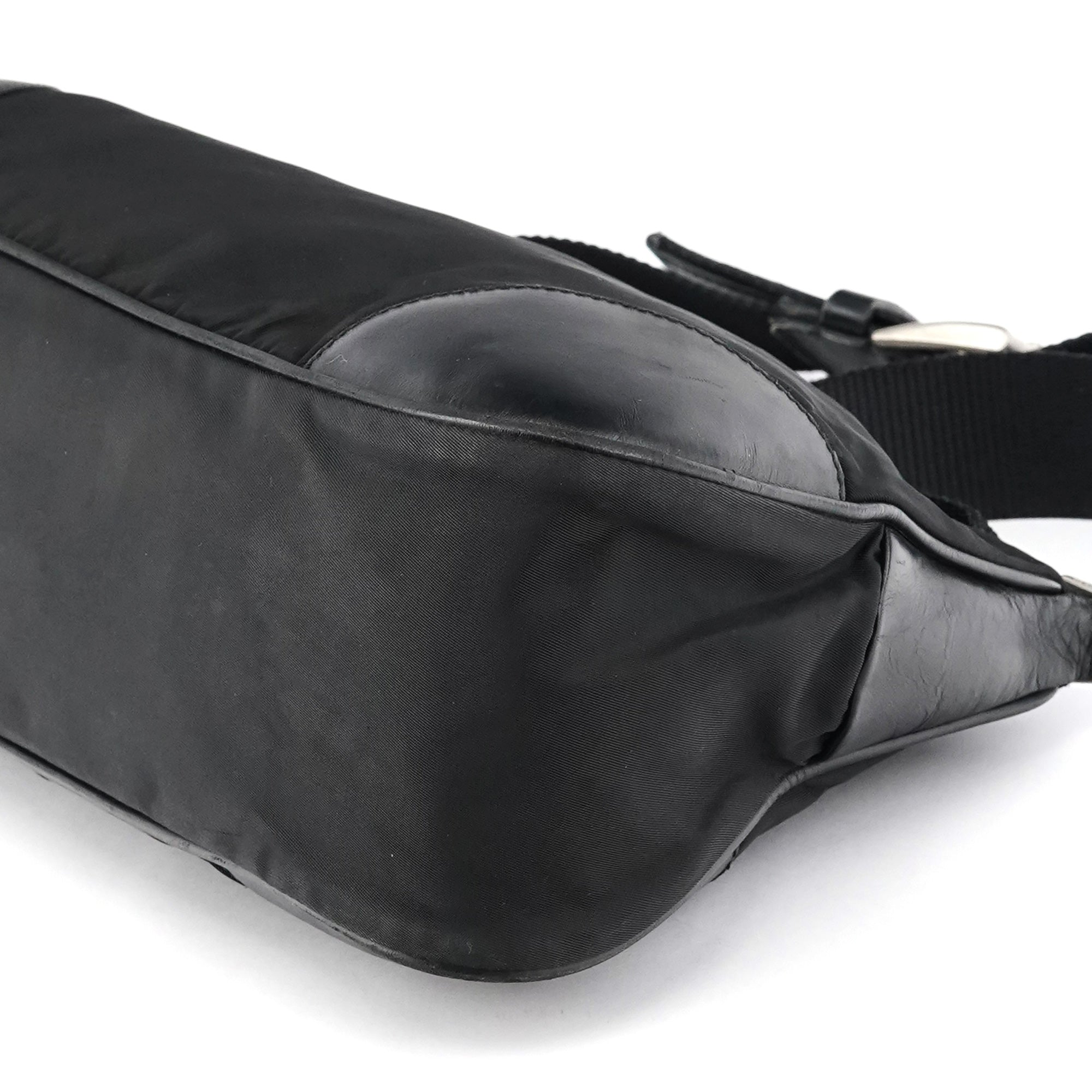 Black Tessuto Nylon Hobo Shoulder Bag