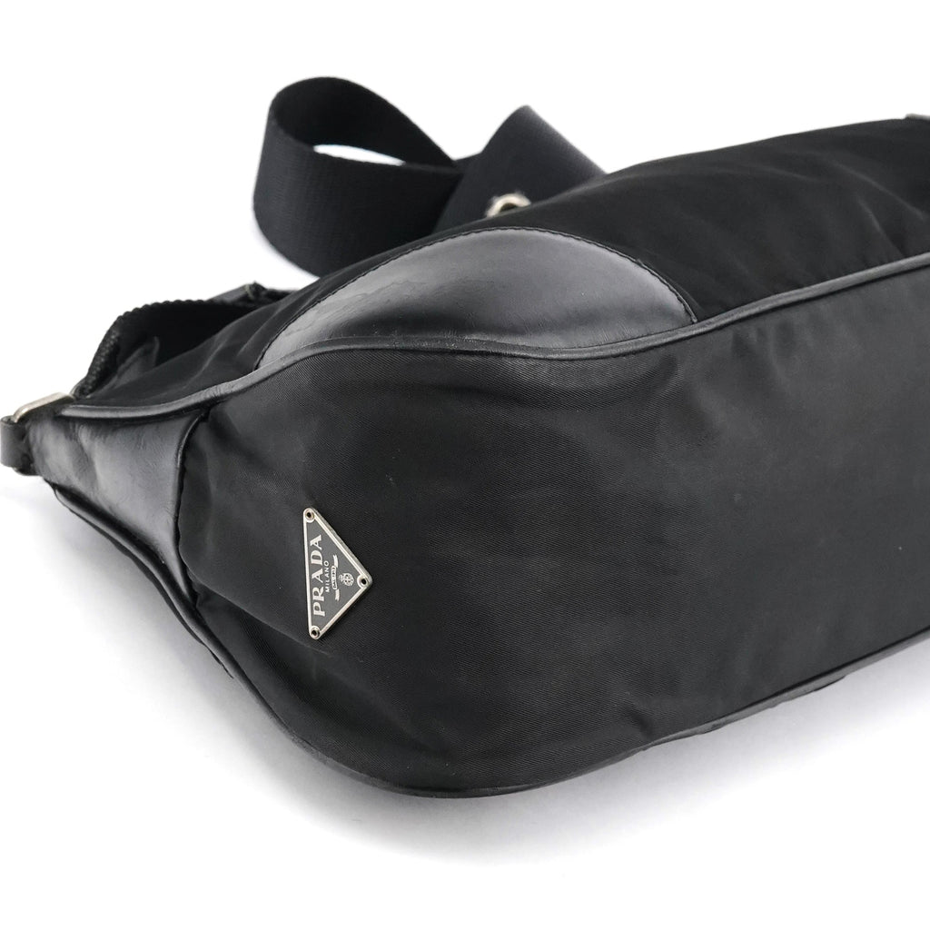 Black Tessuto Nylon Hobo Shoulder Bag