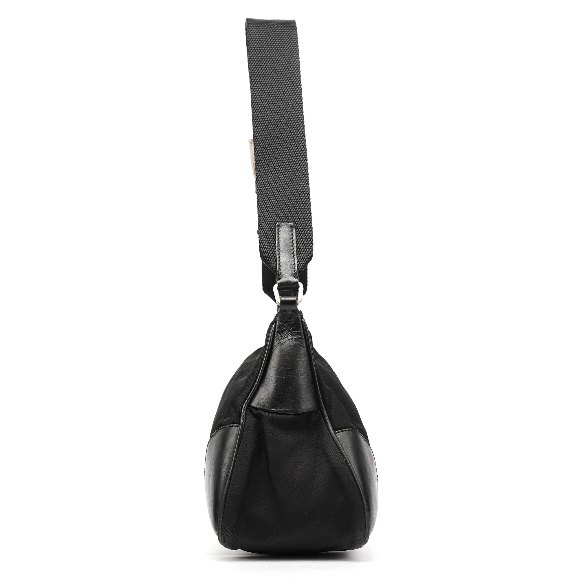 Black Tessuto Nylon Hobo Shoulder Bag