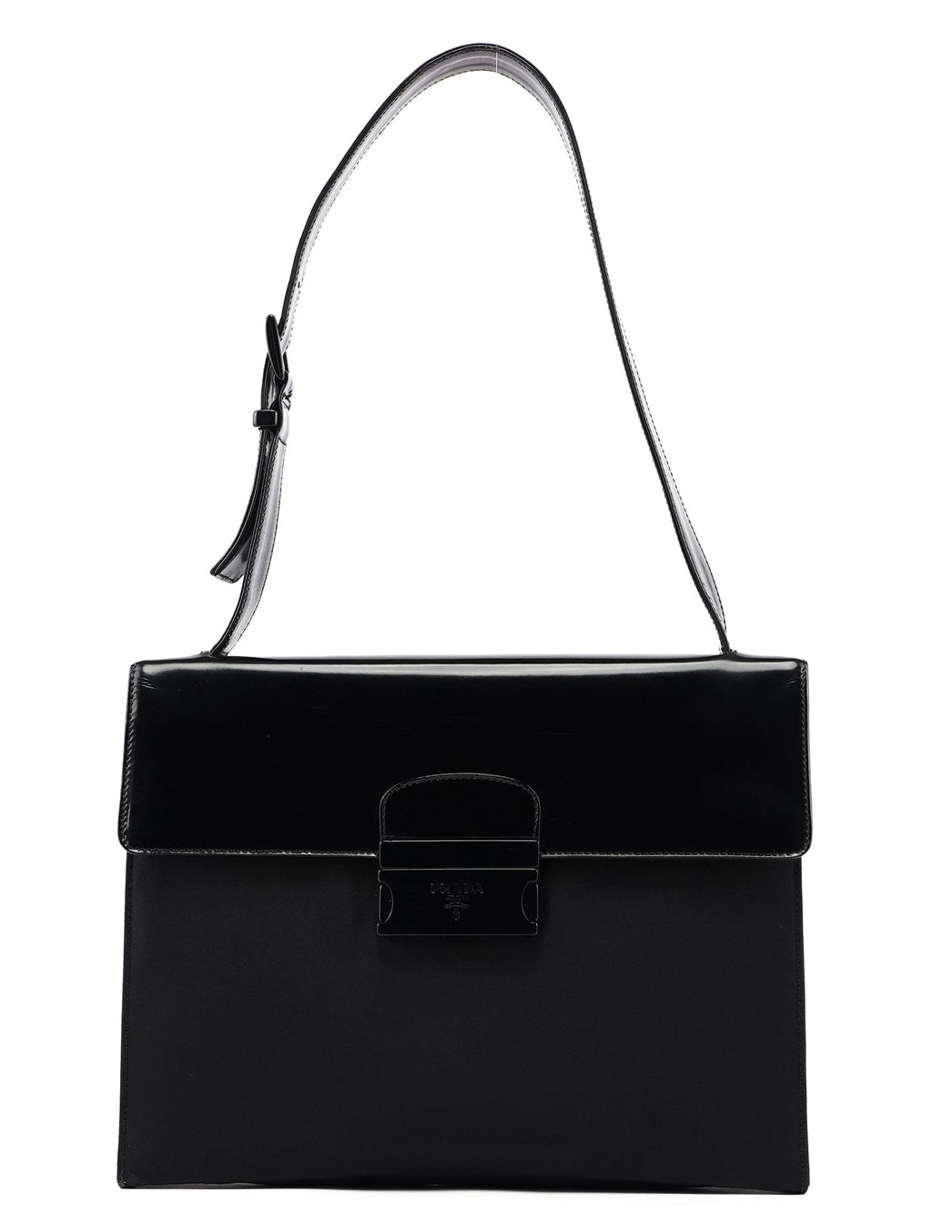 Black Tessuto Spazzolato Buckle Shoulder Bag