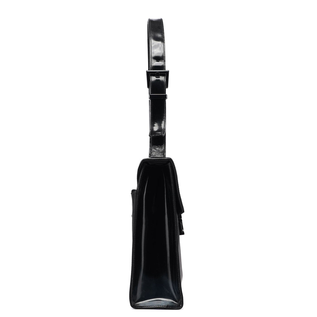 Black Tessuto Spazzolato Buckle Shoulder Bag