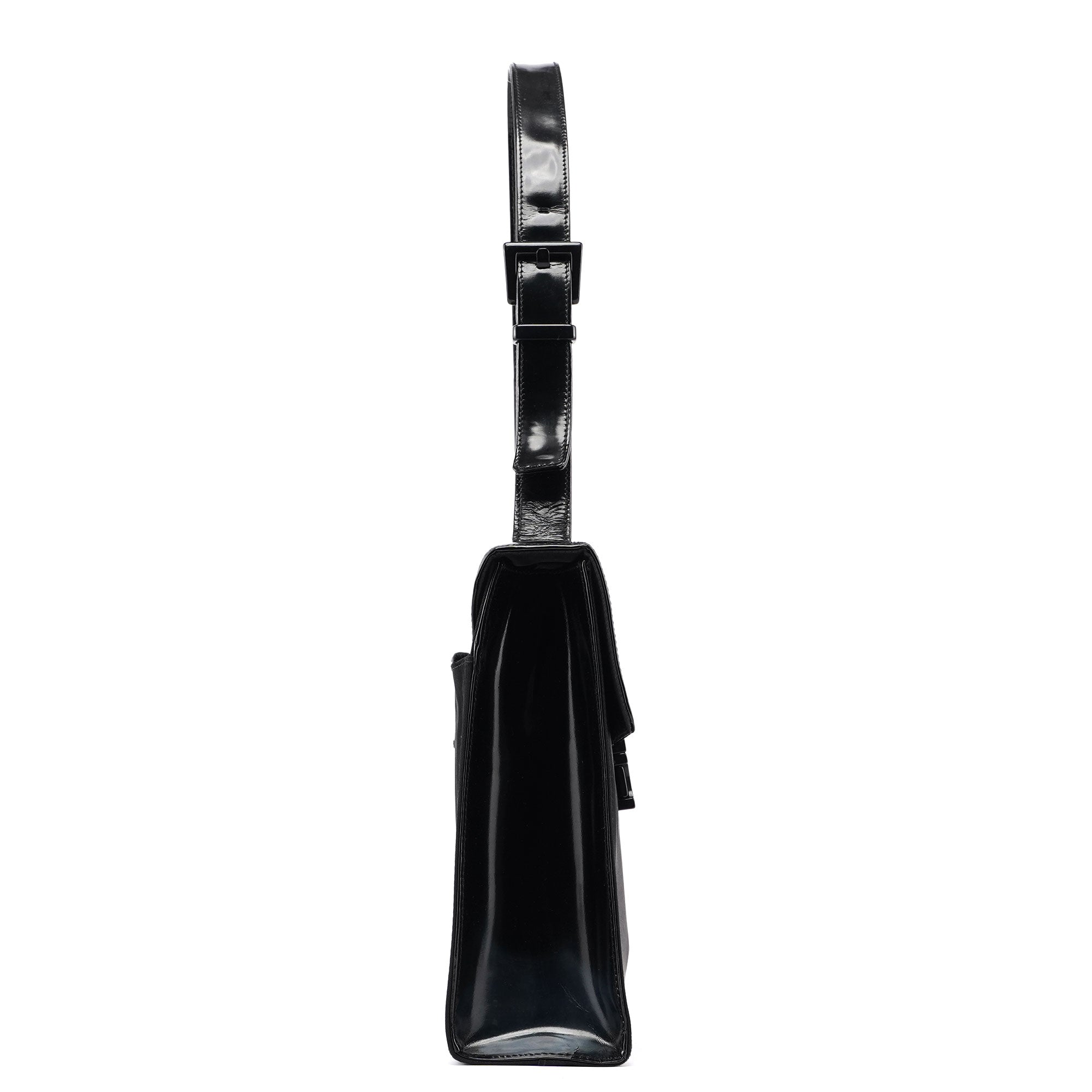Black Tessuto Spazzolato Buckle Shoulder Bag