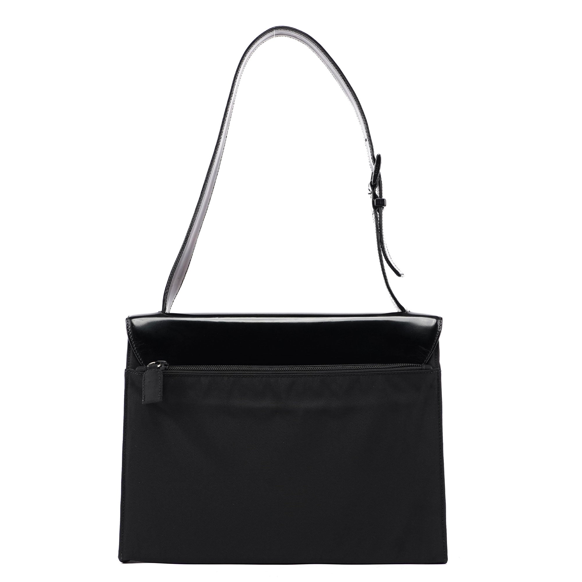 Black Tessuto Spazzolato Buckle Shoulder Bag