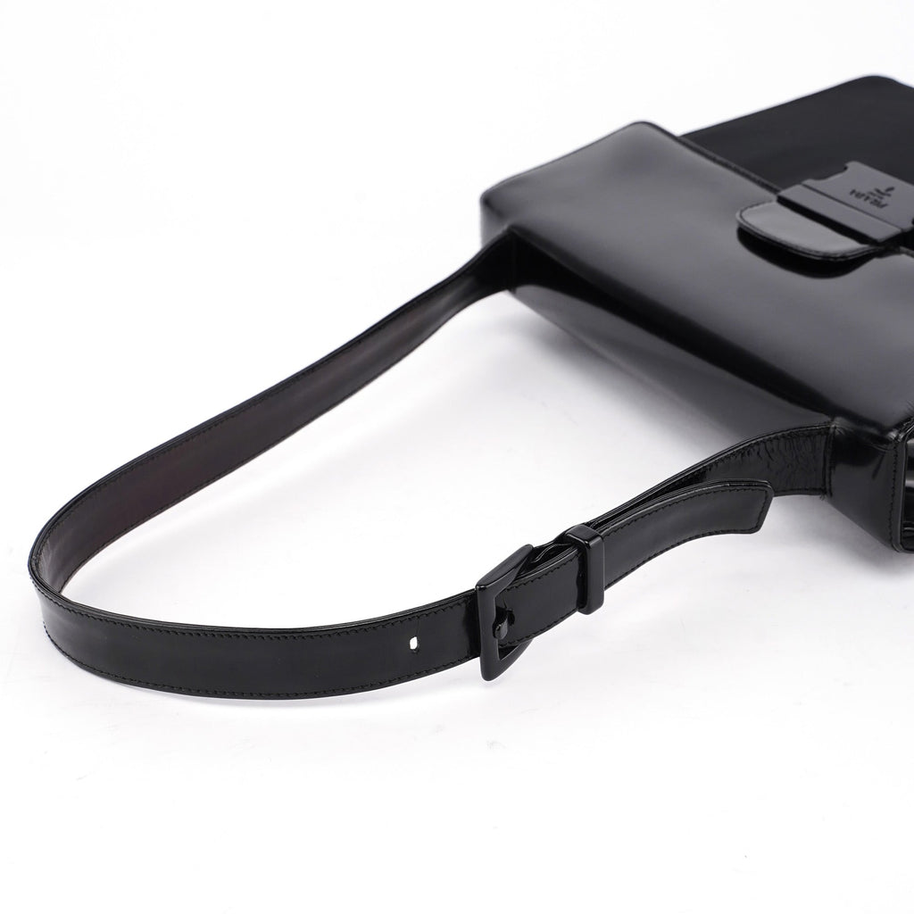 Black Tessuto Spazzolato Buckle Shoulder Bag