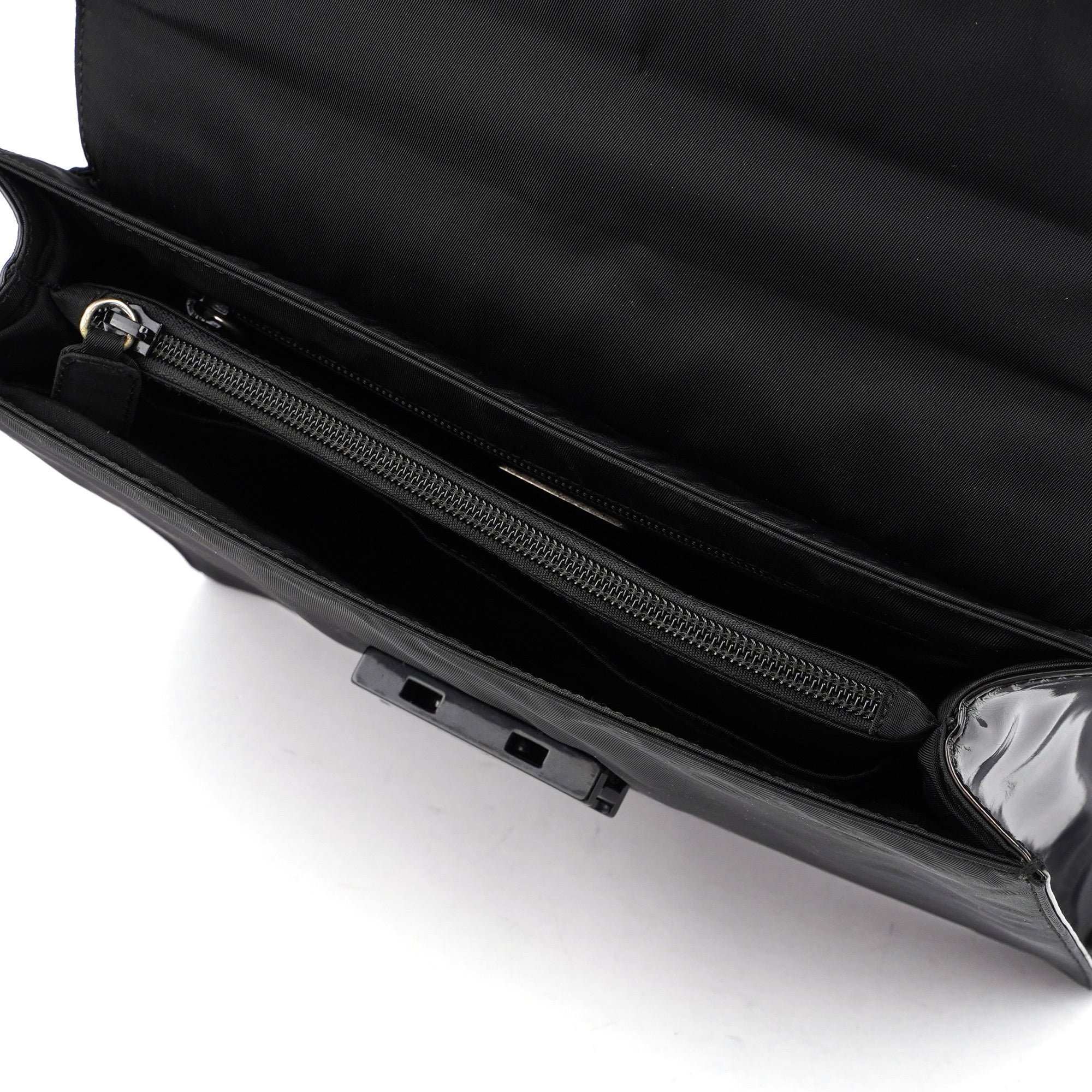 Black Tessuto Spazzolato Buckle Shoulder Bag