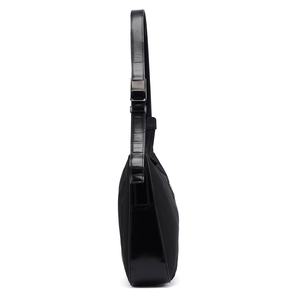 Black Tessuto Spazzolato Hobo Shoulder Bag