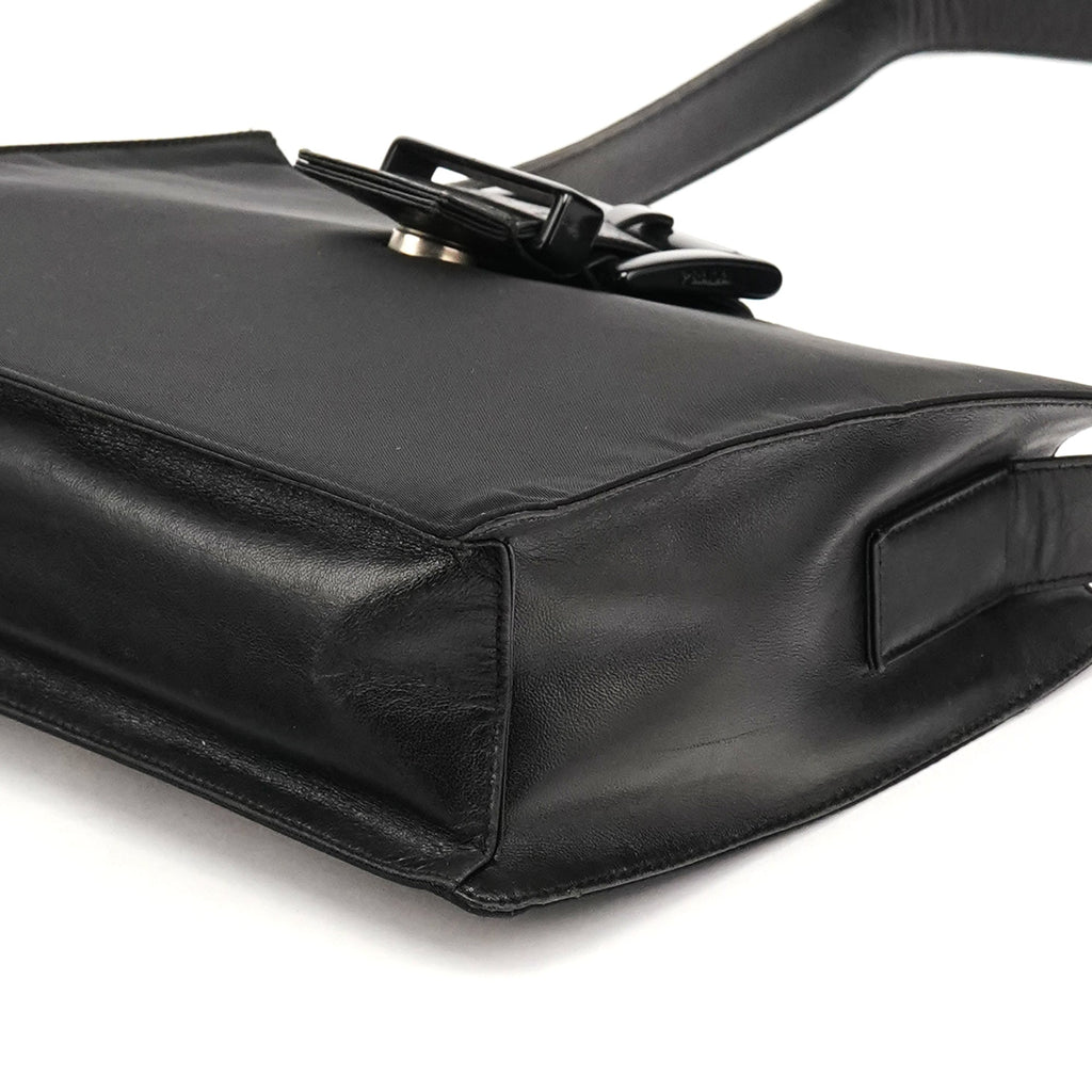 Black Tessuto Vitello Nylon Shoulder Bag