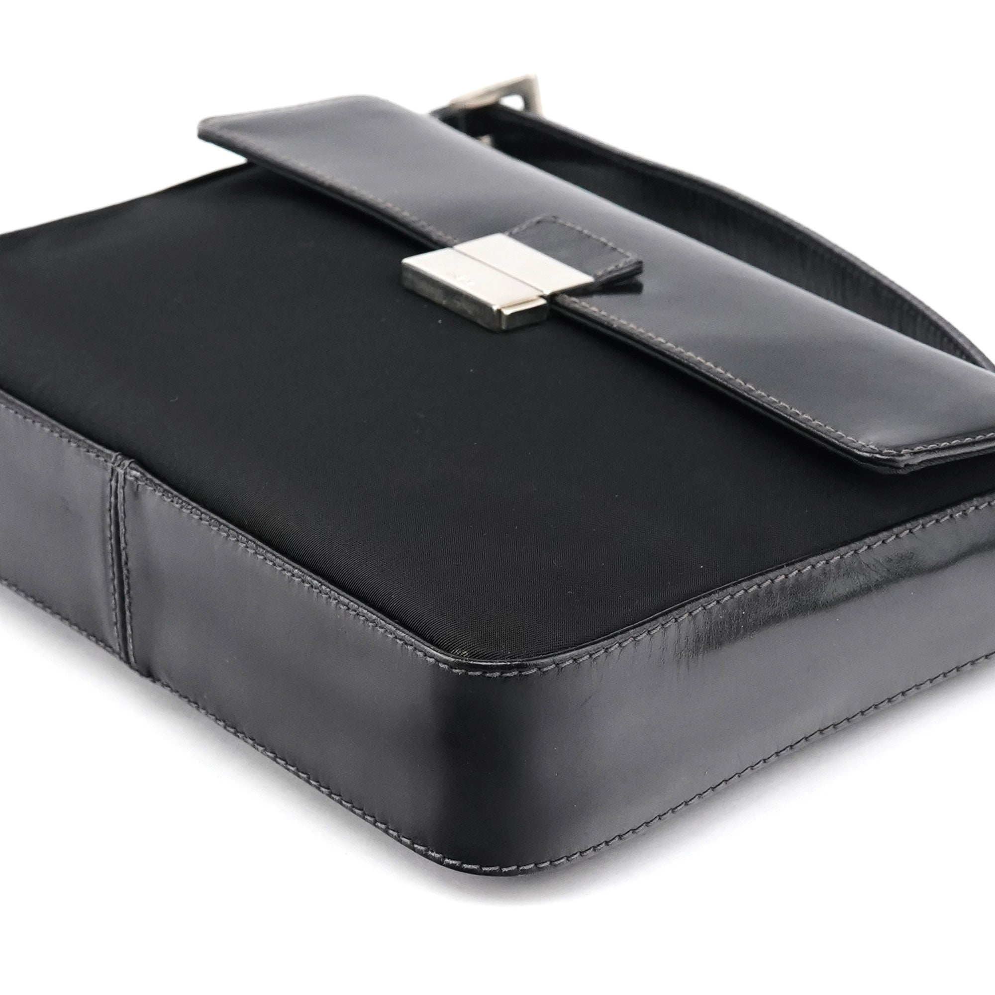 Black Tessuto Vitello Top Handle Bag